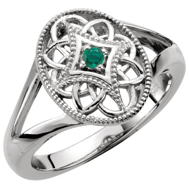 Sterling Silver 2mm Round Emerald Ring Size 5