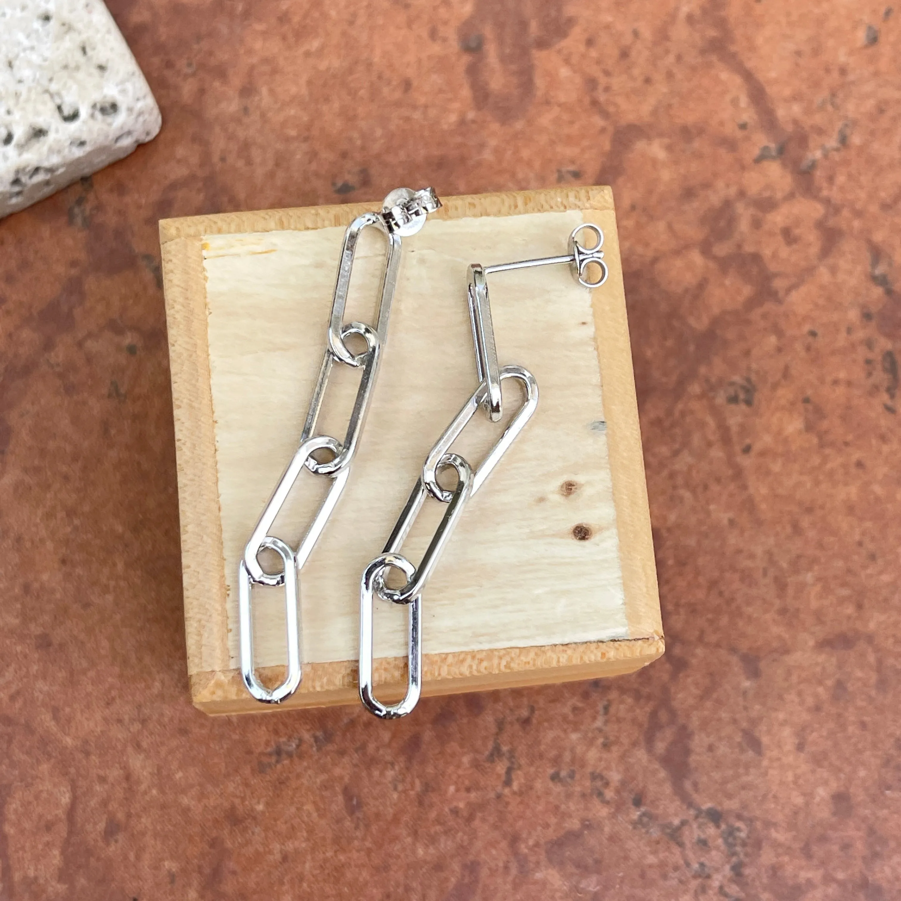Sterling Silver 4-Link Paper Clip Chain Dangle Earrings