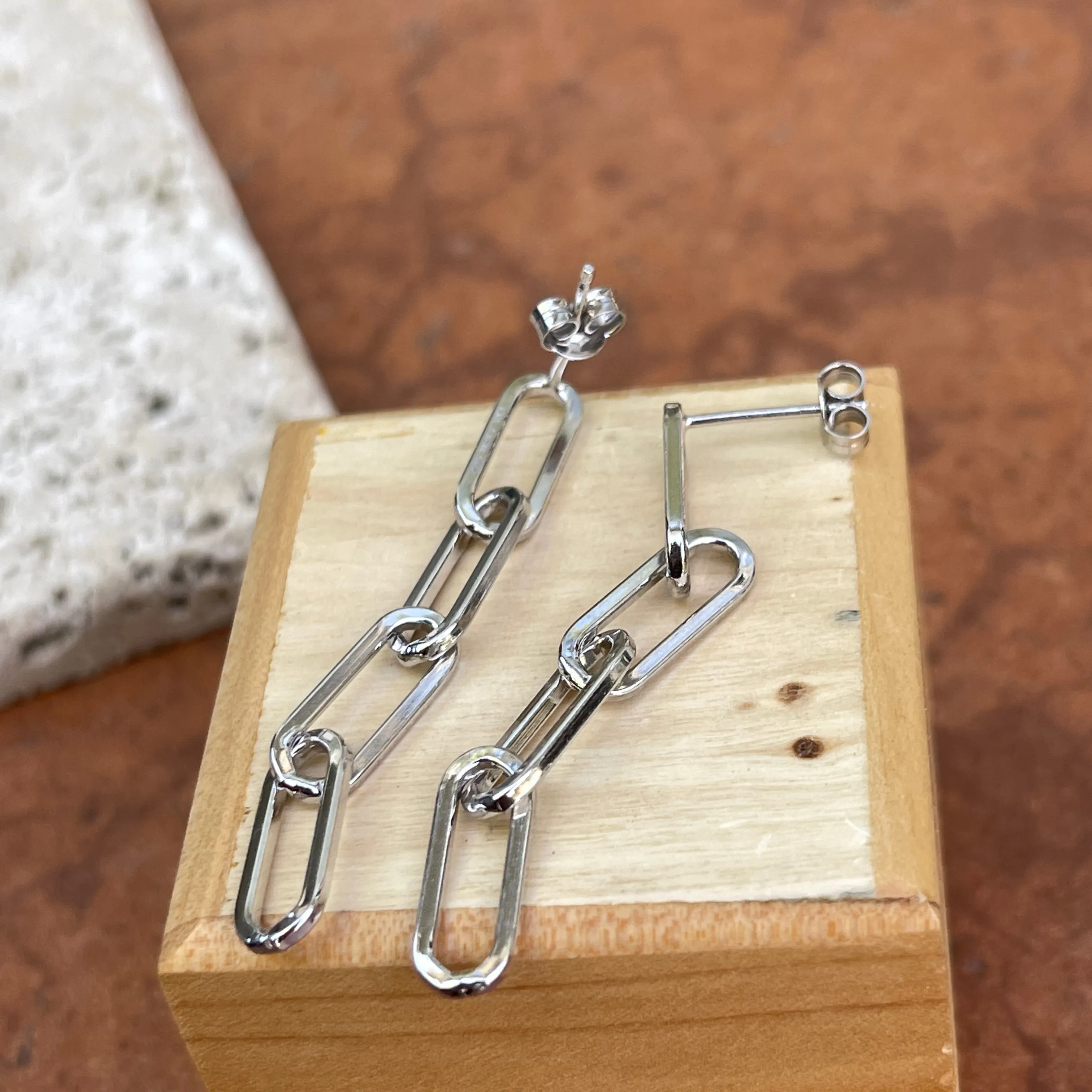 Sterling Silver 4-Link Paper Clip Chain Dangle Earrings