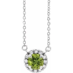 Sterling Silver 4.5 mm Natural Peridot & .05 CTW Natural Diamond 18" Necklace