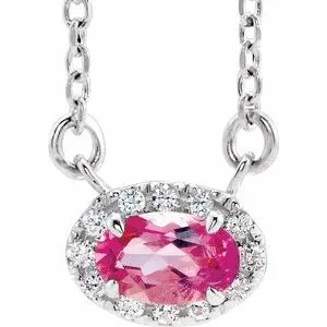 Sterling Silver 5x3 mm Oval Pink Tourmaline & .05 CTW Diamond 16" Necklace