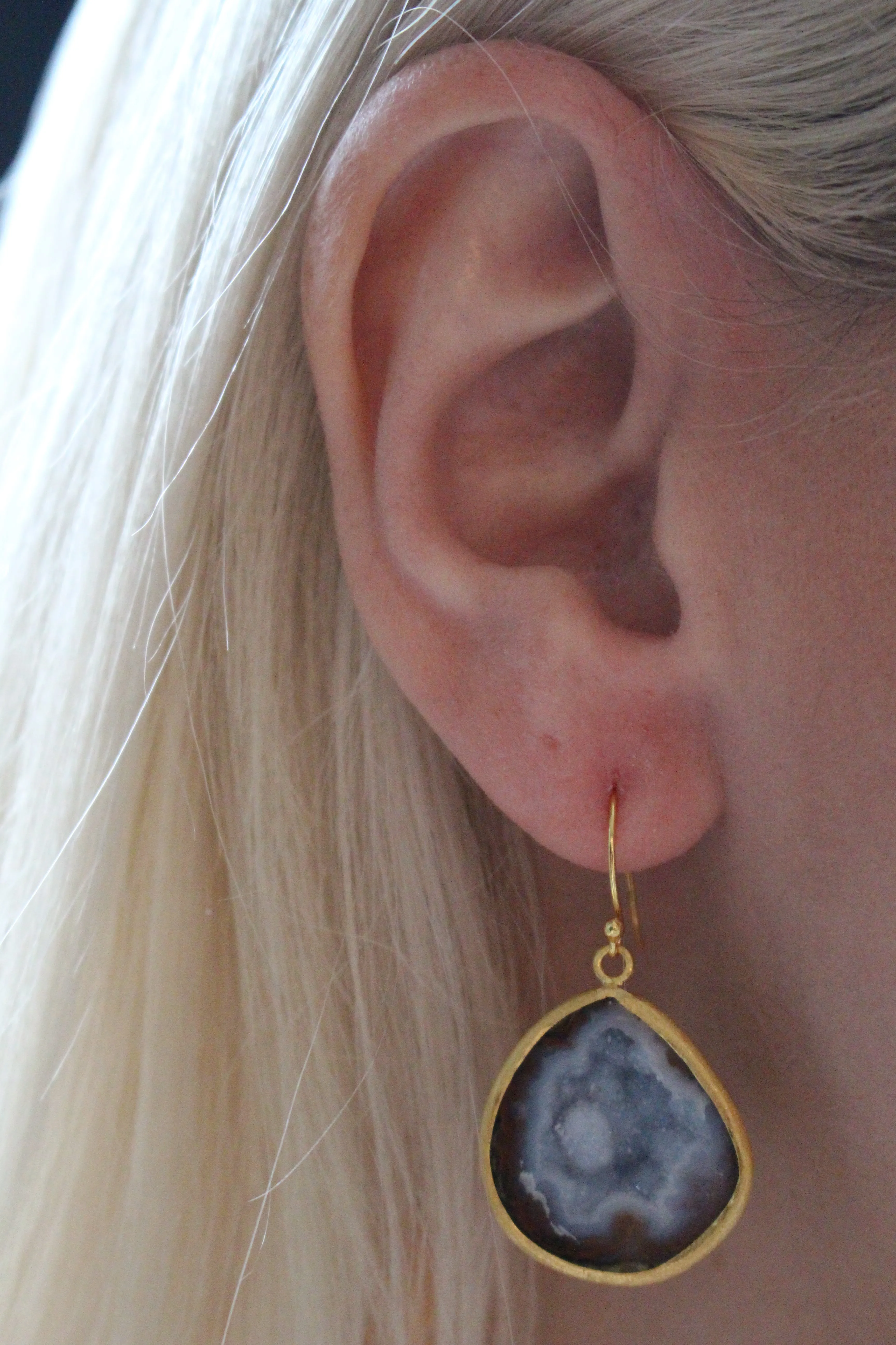 Sterling Silver and Wide Geode Dangle Earrings