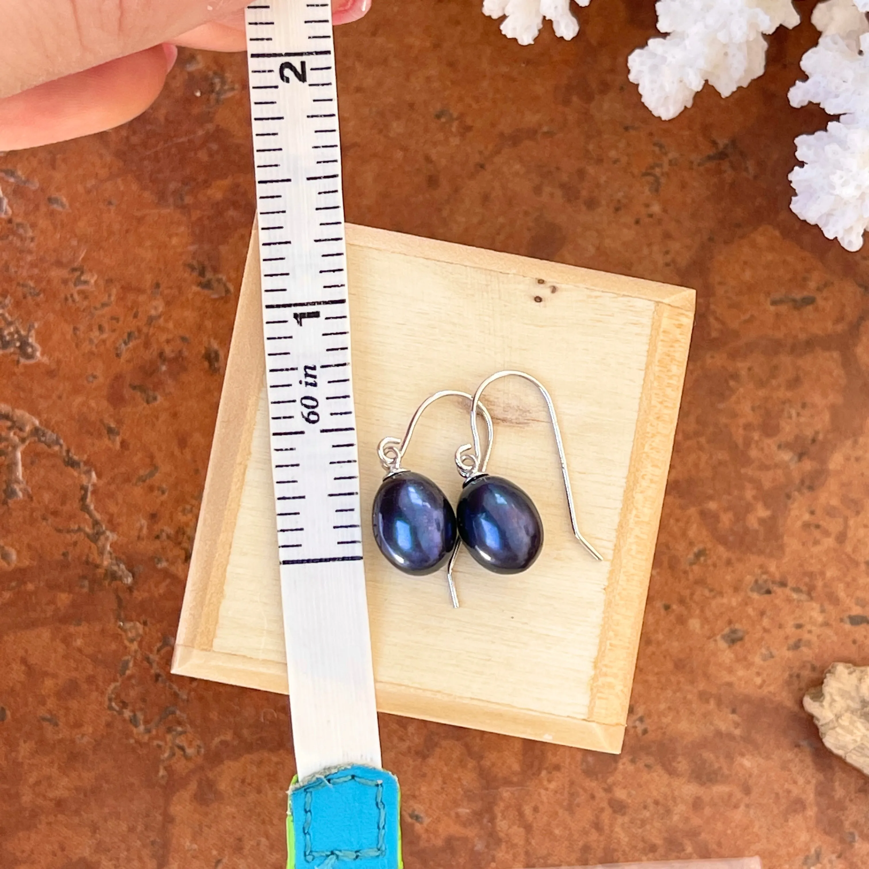 Sterling Silver Black Freshwater 8mm Pearl Hook Earrings