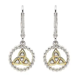 Sterling Silver Celtic CZ Trinity Knot Drop Earrings SE001SH