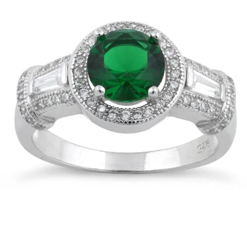 Sterling Silver Classic Emerald Engagement Ring