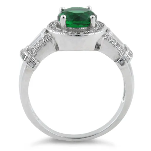 Sterling Silver Classic Emerald Engagement Ring