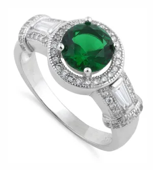 Sterling Silver Classic Emerald Engagement Ring