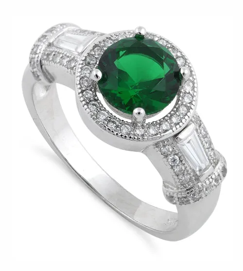 Sterling Silver Classic Emerald Engagement Ring
