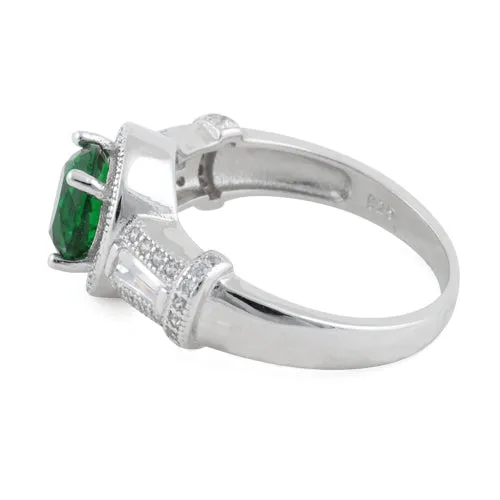 Sterling Silver Classic Emerald Engagement Ring