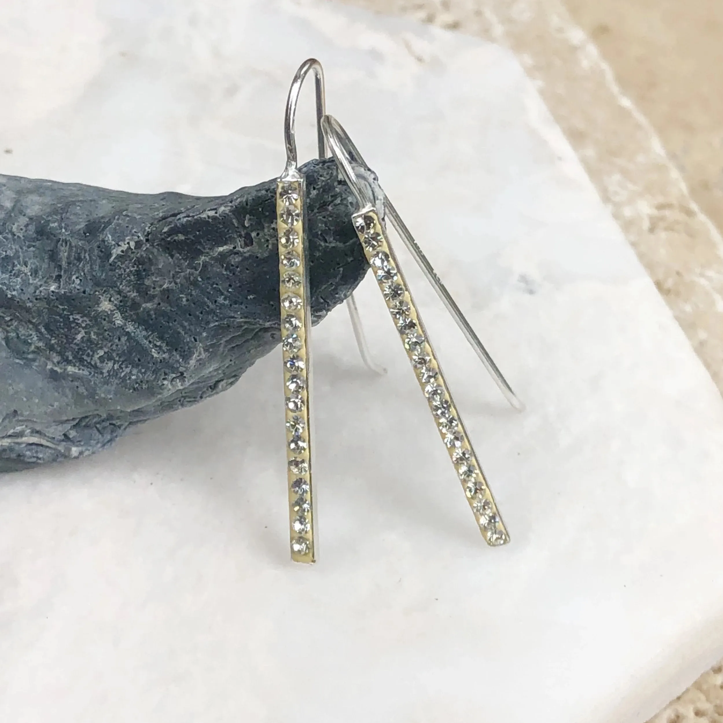 Sterling Silver CZ Stone Bar Wire Earrings