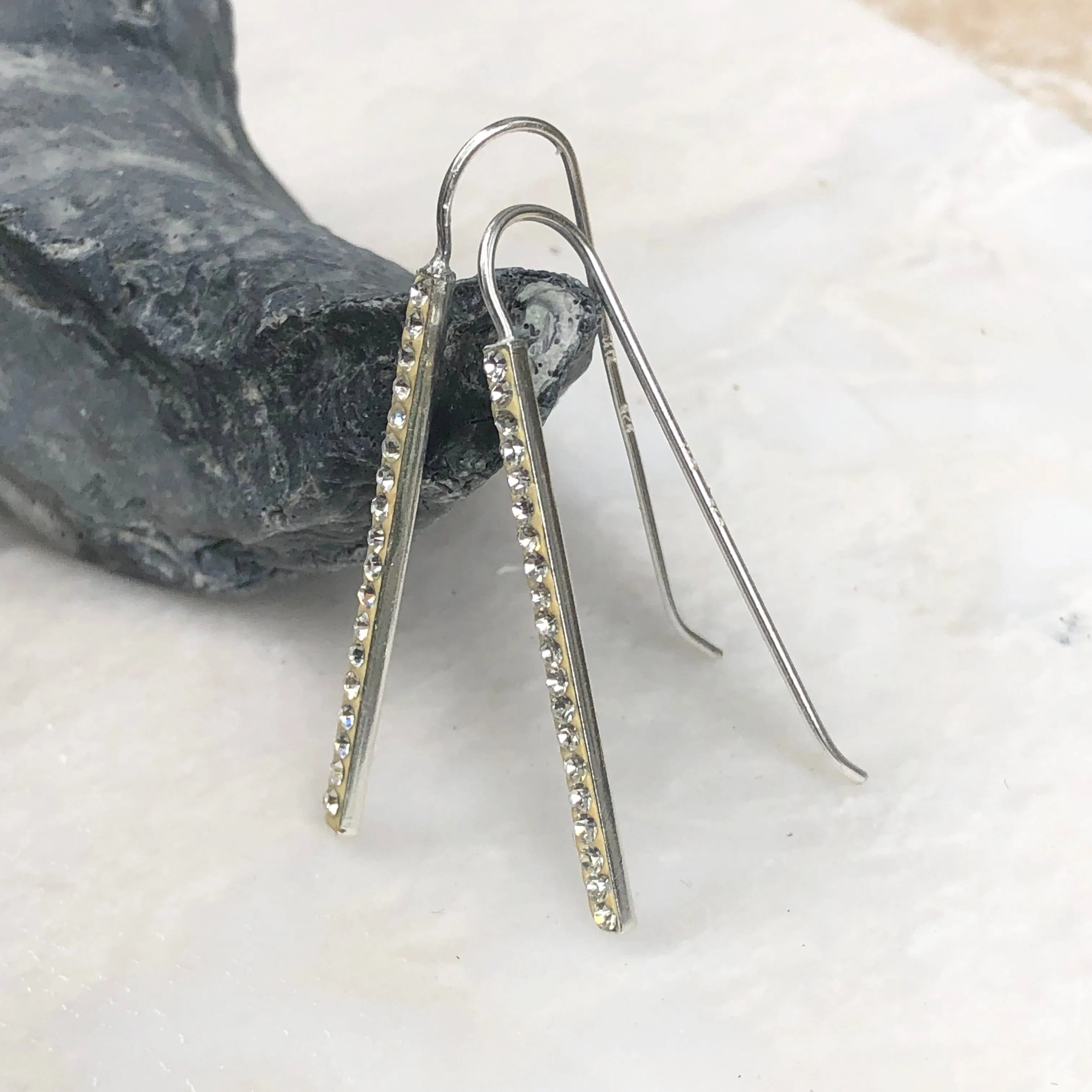 Sterling Silver CZ Stone Bar Wire Earrings