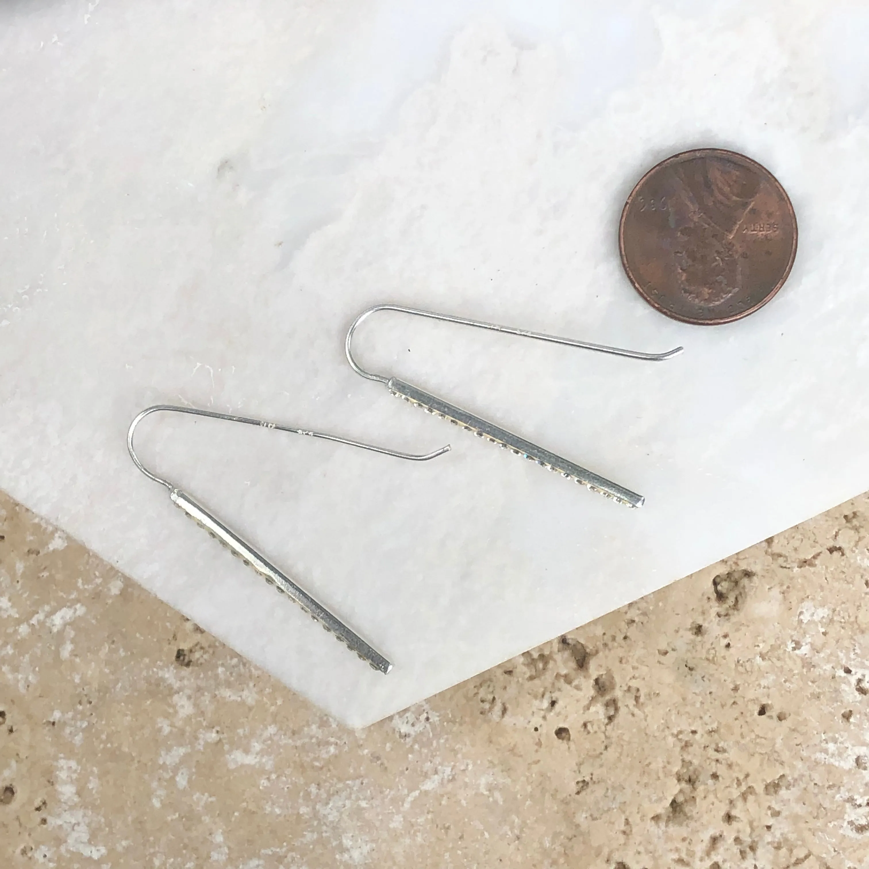 Sterling Silver CZ Stone Bar Wire Earrings