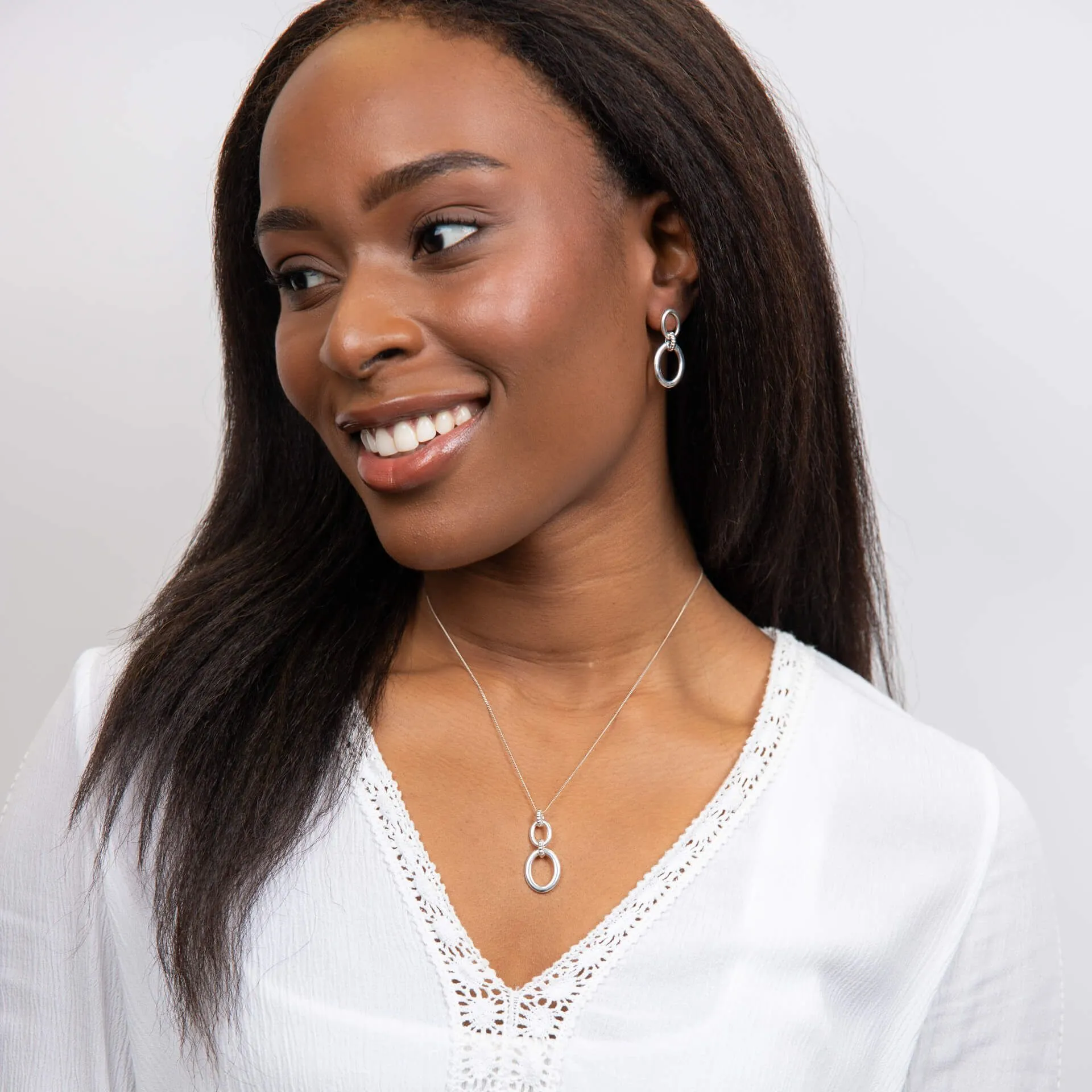Sterling Silver Double Oval Link Drop Earrings