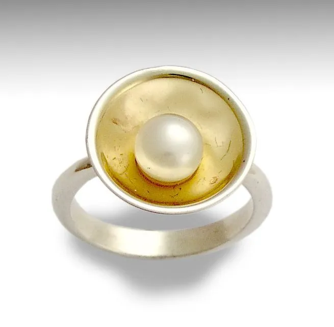 Sterling silver earrings, silver and yellow gold earrings, freshwater pearl earrings, mixed metal earrings, pearl earrings - Serenity E2081G
