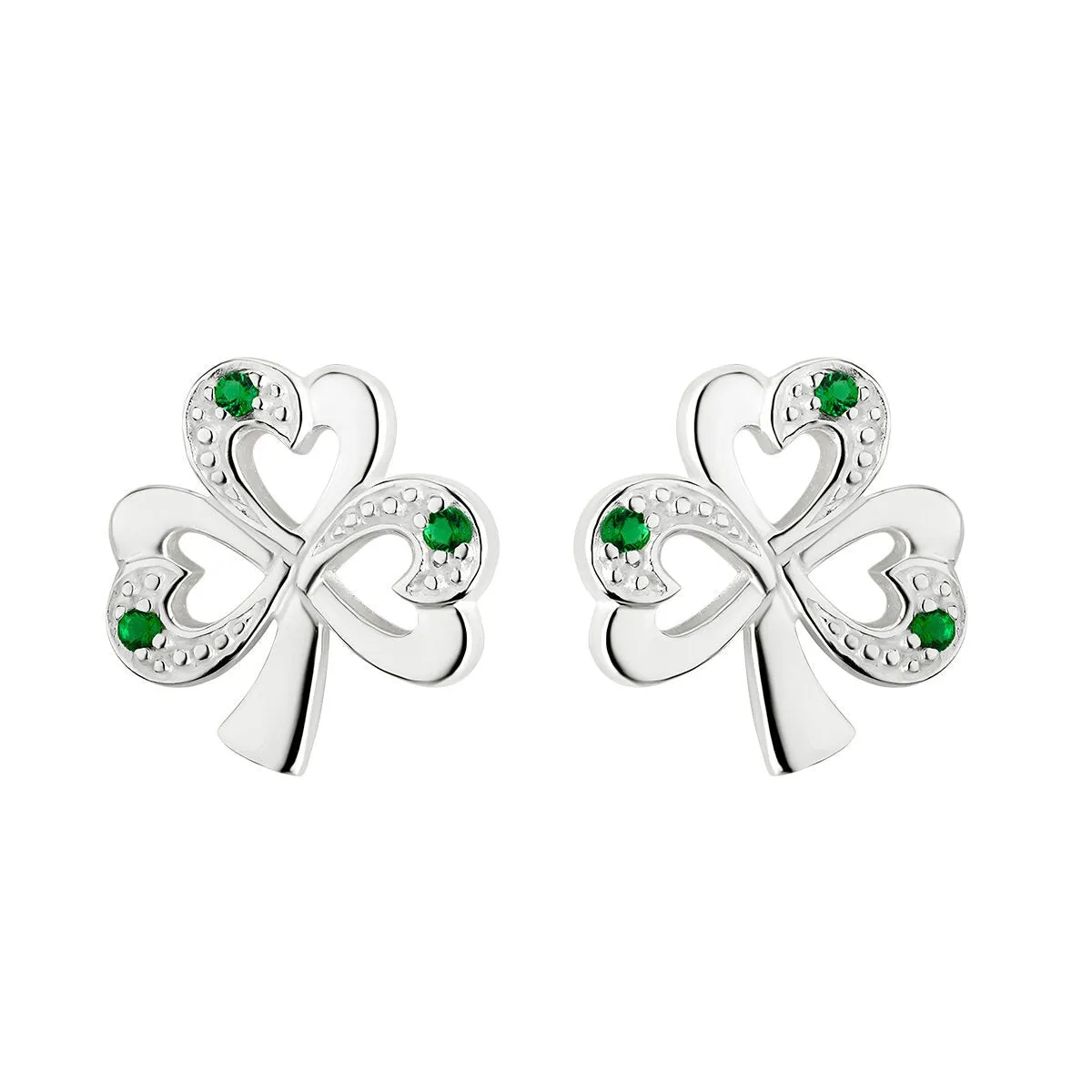 Sterling Silver Green CZ Shamrock Stud Earrings - S33152