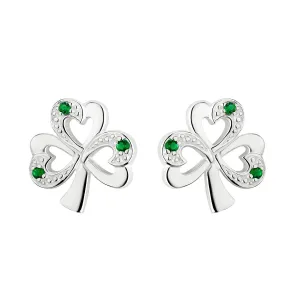 Sterling Silver Green CZ Shamrock Stud Earrings - S33152