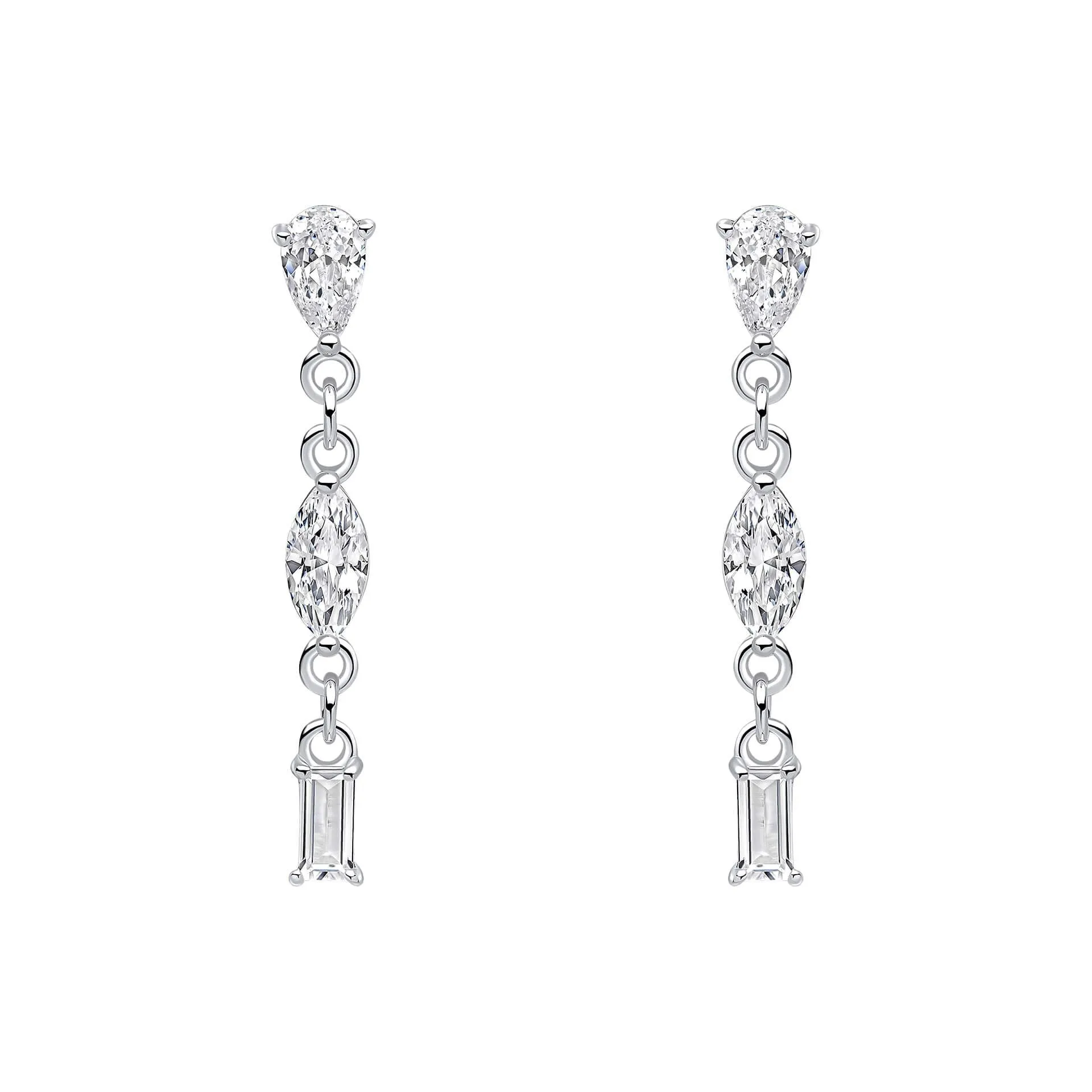 Sterling Silver Mixed CZ Link Drop Earrings