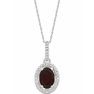 Sterling Silver Mozambique Garnet & .01 CTW Diamond 18" Necklace