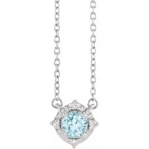 Sterling Silver Natural Sky Blue Topaz & .04 CTW Natural Diamond Halo-Style 18" Necklace