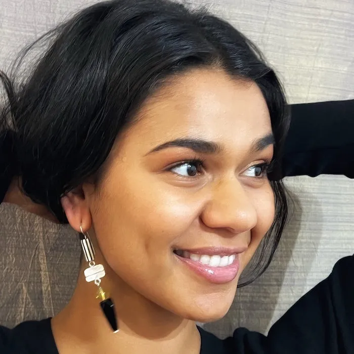 Sterling silver, obsidian, citrine & vintage Ceramic Earrings
