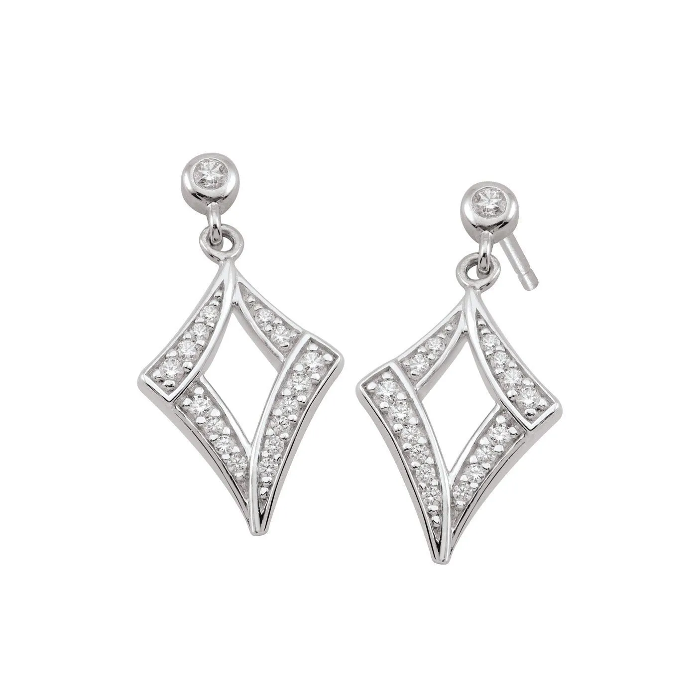 Sterling Silver Rhodium Plated CZ Geometric Dangle Earrings