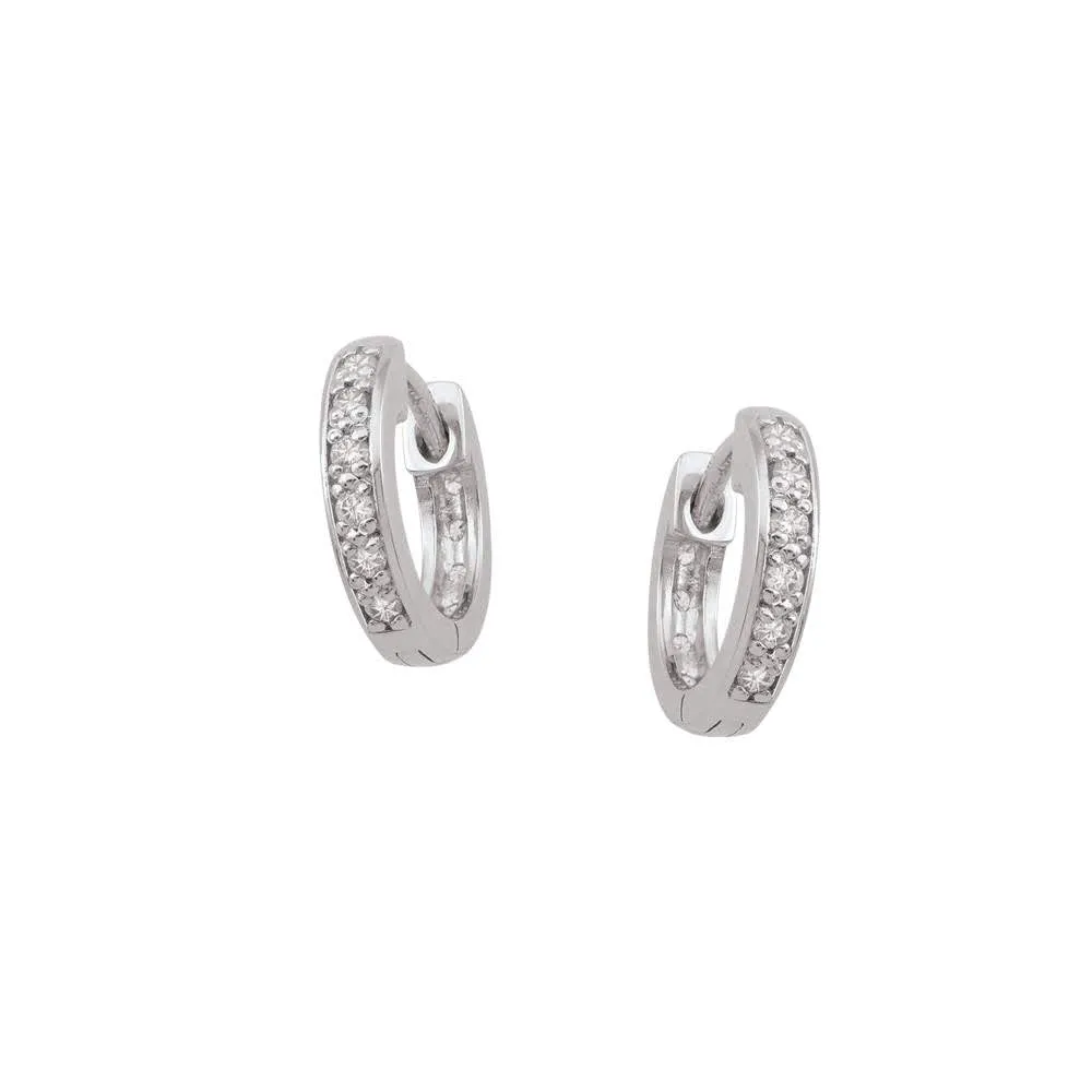 Sterling Silver Rhodium Plated CZ Hoop Earrings