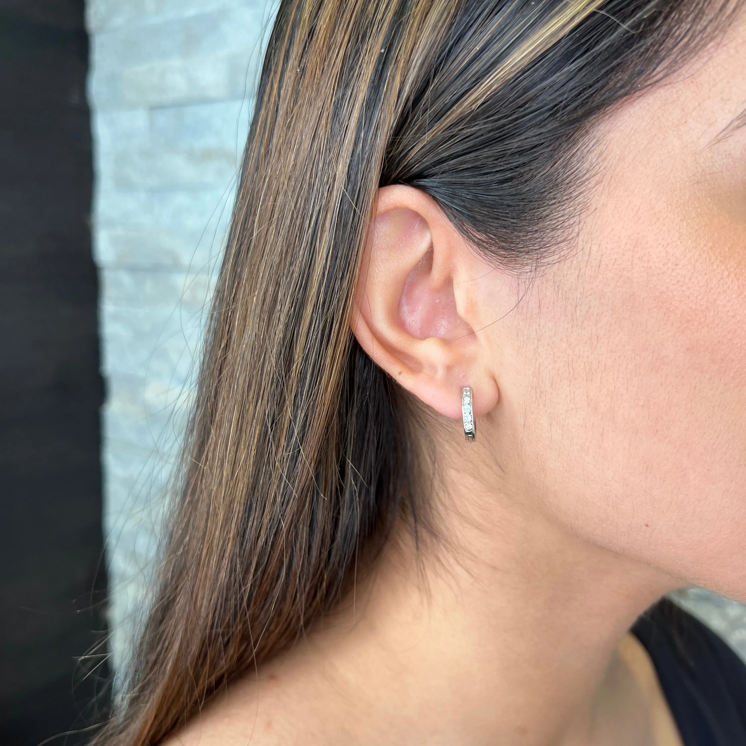 Sterling Silver Rhodium Plated CZ Hoop Earrings