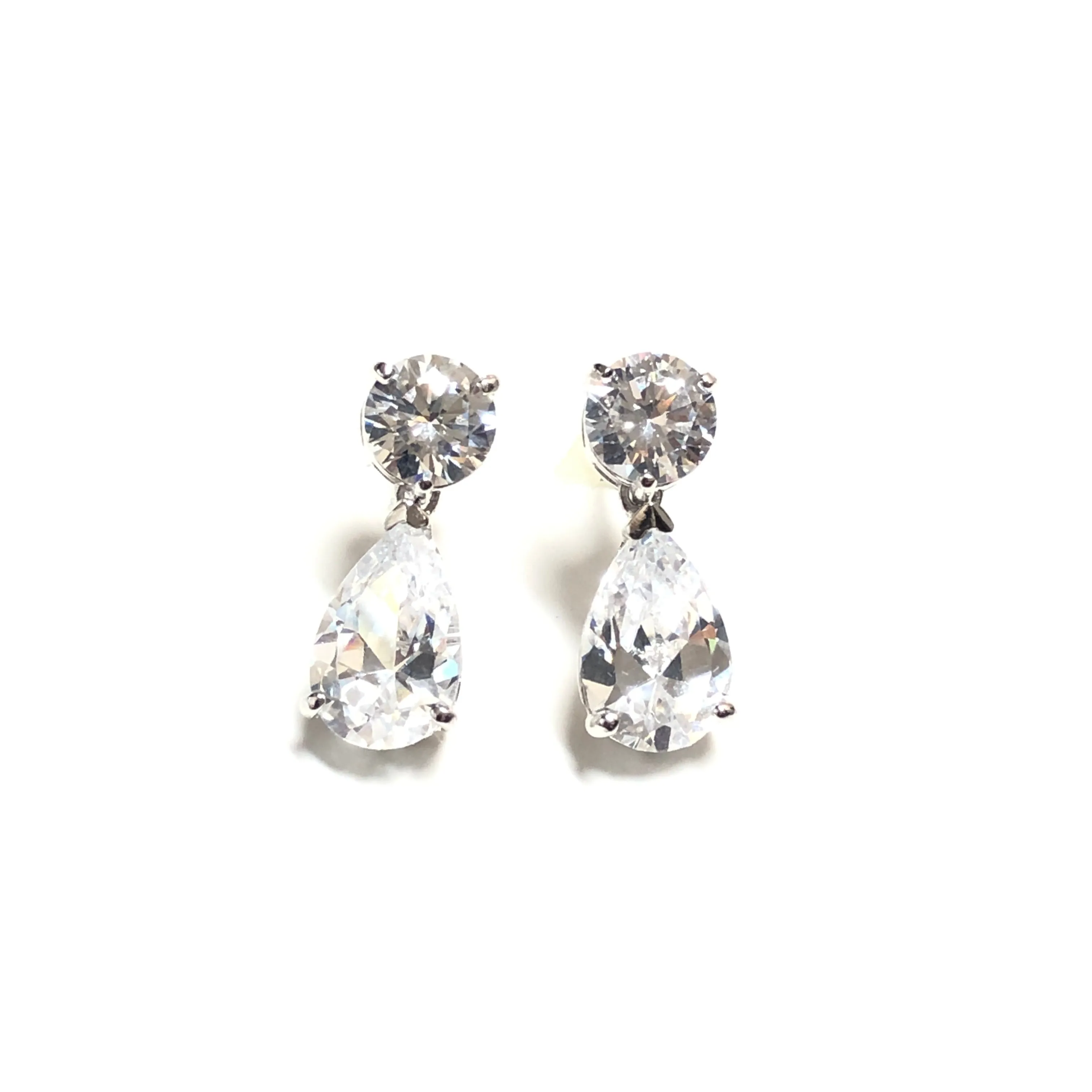 Sterling Silver Rhodium Plated Pear Shape CZ Dangle Earrings