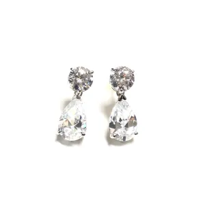 Sterling Silver Rhodium Plated Pear Shape CZ Dangle Earrings
