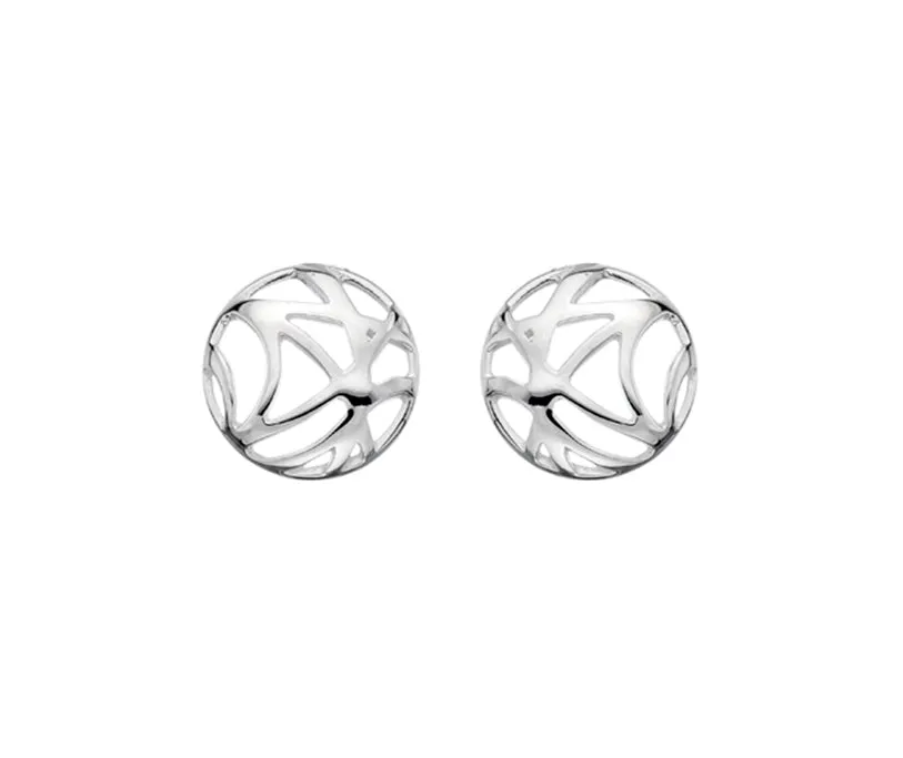 Sterling Silver Round Cut-Out Abstract Stud Earrings