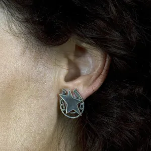 Sterling Silver Stars Earrings with Lucky Horseshoes