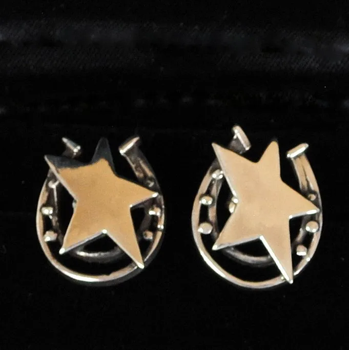 Sterling Silver Stars Earrings with Lucky Horseshoes
