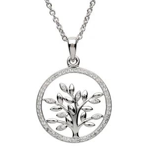 Sterling Silver Tree Of Life Pendant and Chain Embellished With Swarovski Crystals ST50