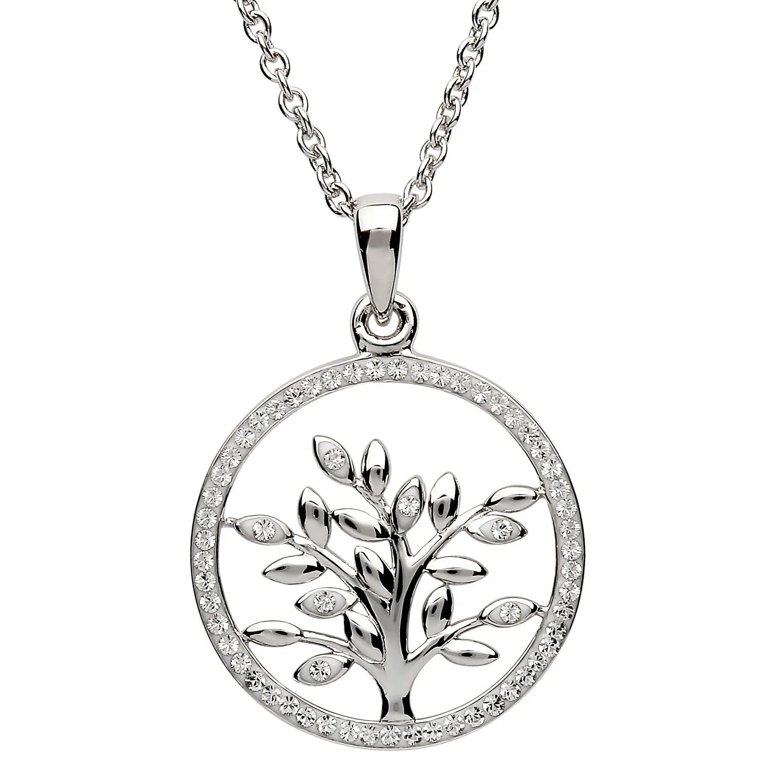 Sterling Silver Tree Of Life Pendant and Chain Embellished With Swarovski Crystals ST50