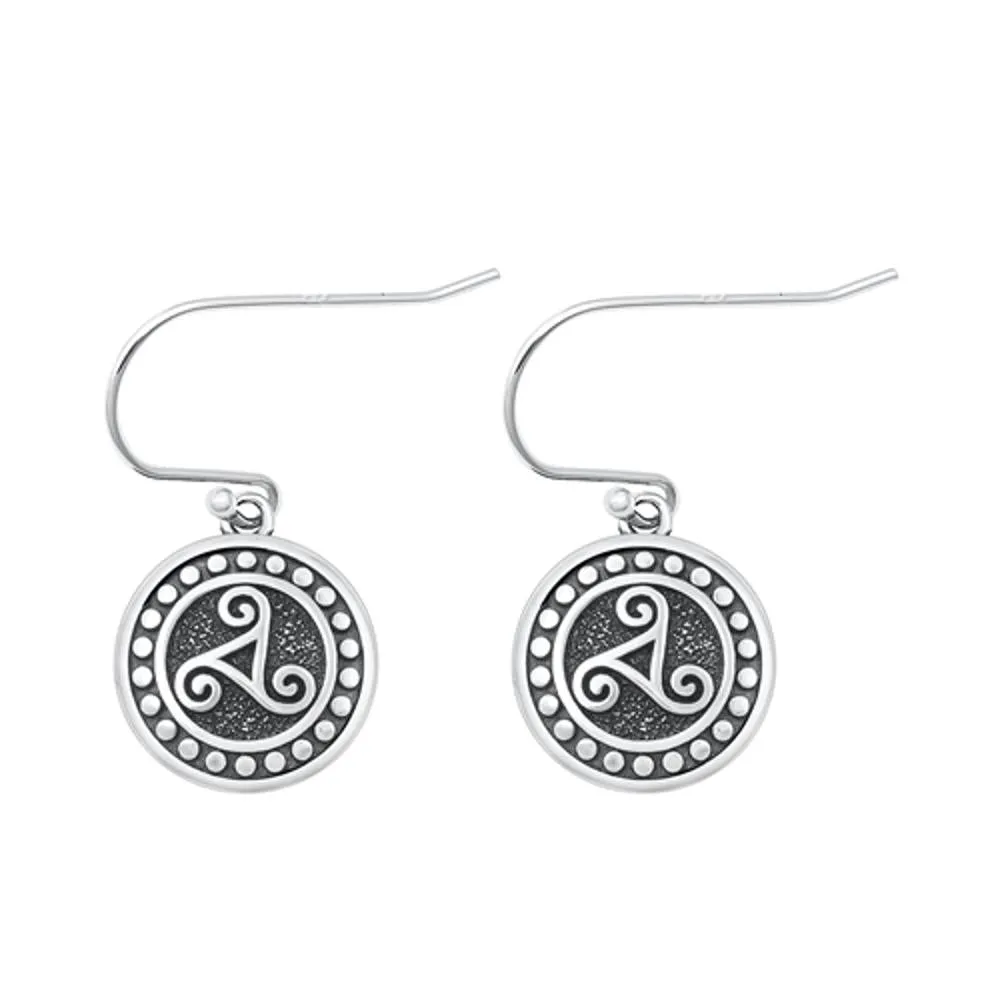 Sterling Silver Unique Triskelion Celtic Hook Polished Oxidized Earrings 925 New