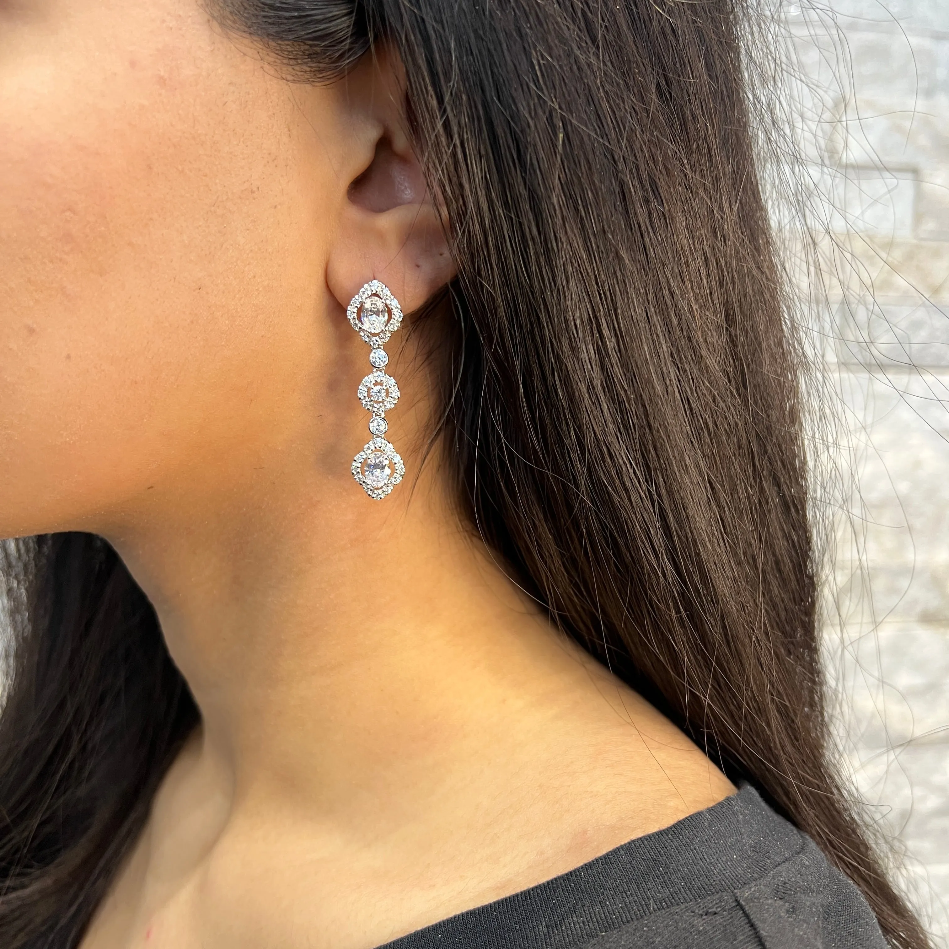 Sterling Silver Vintage Style CZ Dangle Earrings