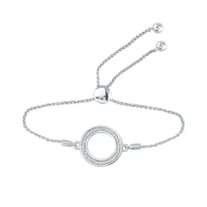 Sterling Silver Womens Round Diamond Circle Shape Bolo Bracelet 1/20 Cttw