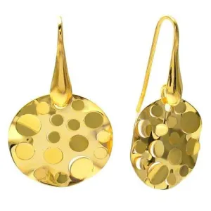 Stunning 14K Gold Ion Plated Sterling Silver Round "Hanging Chad Circle" Disco Mirrored Hanging Earrings