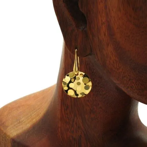 Stunning 14K Gold Ion Plated Sterling Silver Round "Hanging Chad Circle" Disco Mirrored Hanging Earrings