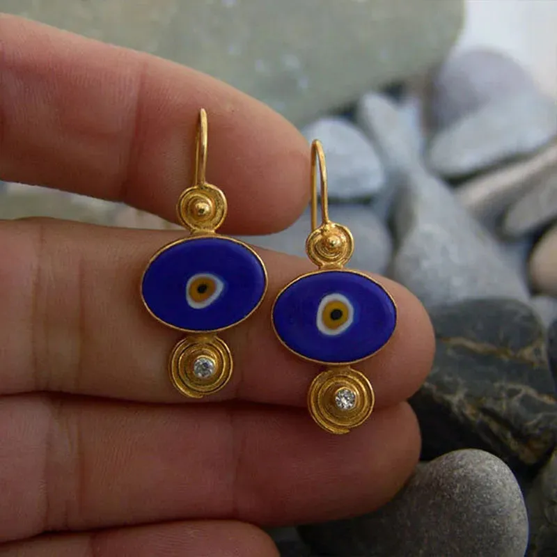 Stunning Blue Enamel Evil Eye Drop Earrings for Women - Turkish Inspired Protection