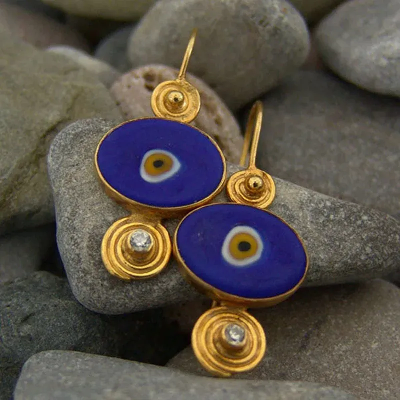 Stunning Blue Enamel Evil Eye Drop Earrings for Women - Turkish Inspired Protection