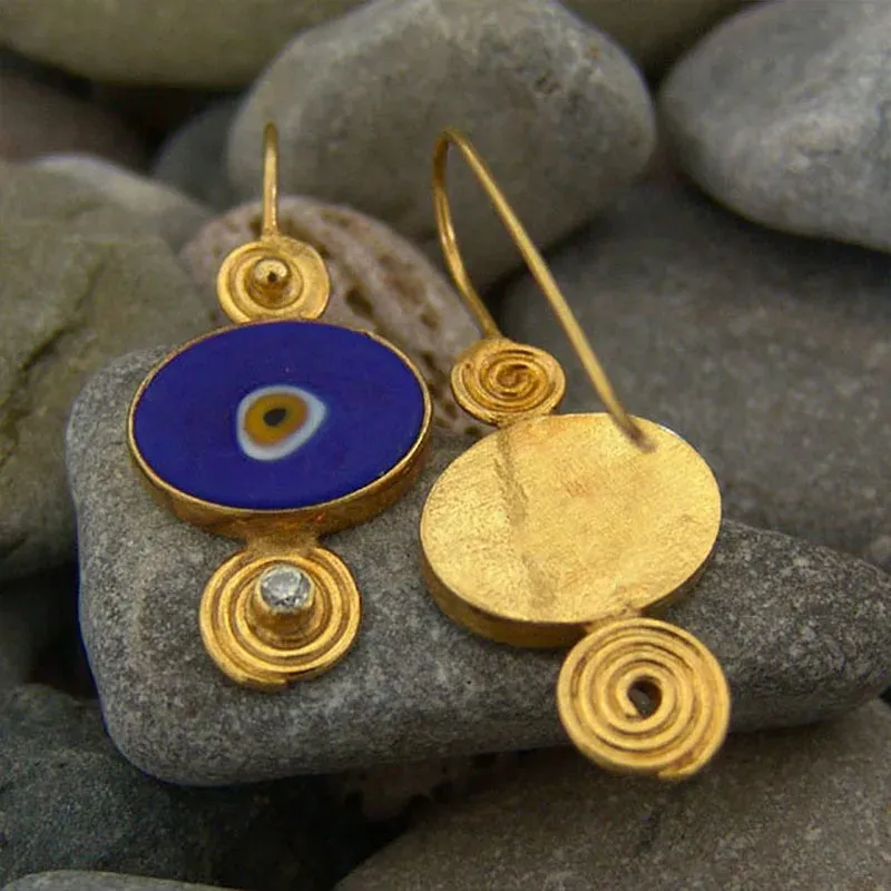 Stunning Blue Enamel Evil Eye Drop Earrings for Women - Turkish Inspired Protection