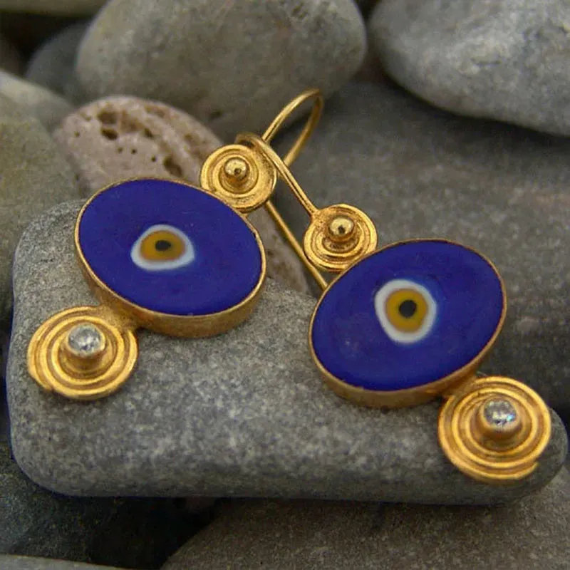 Stunning Blue Enamel Evil Eye Drop Earrings for Women - Turkish Inspired Protection