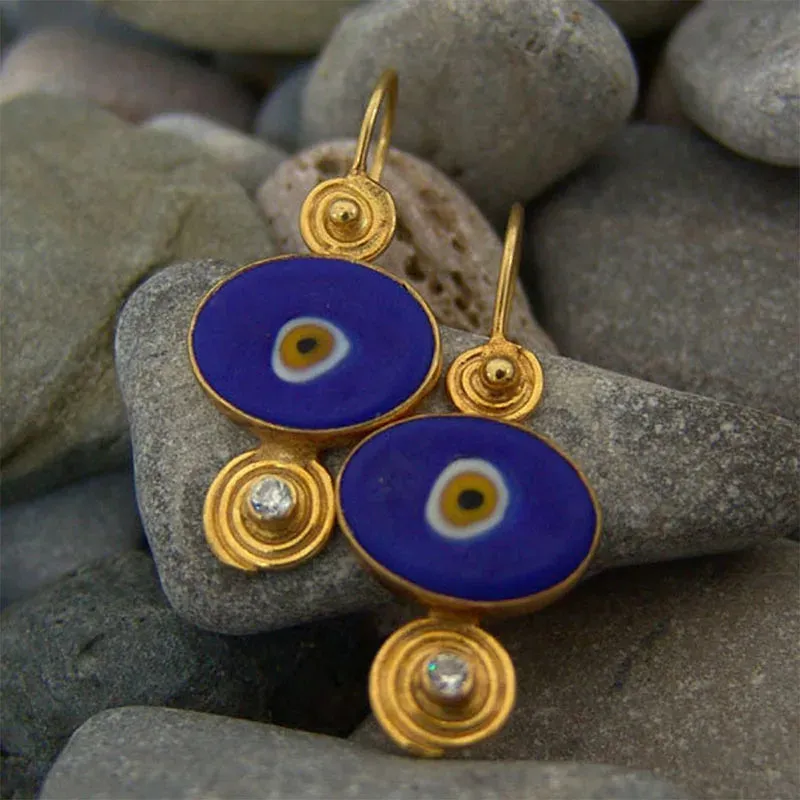 Stunning Blue Enamel Evil Eye Drop Earrings for Women - Turkish Inspired Protection