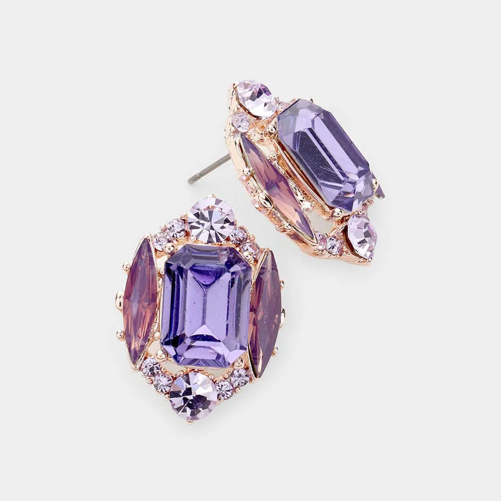 Tanzanite Multi Stone Shape Pageant Stud Earrings on Rose Gold | Interview Earrings  |  476381
