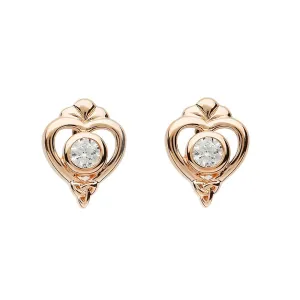 Tara's Diary Sterling Silver Princess CZ Earrings with Rose Gold Heart - TD238