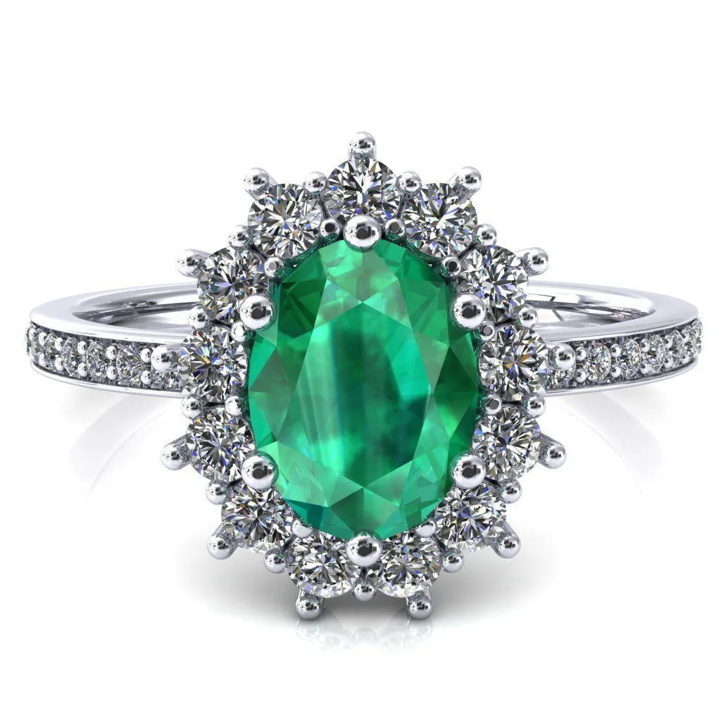 The Duchess Oval Emerald 6 Prong Diamond Cluster Halo Ring
