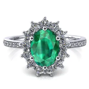 The Duchess Oval Emerald 6 Prong Diamond Cluster Halo Ring