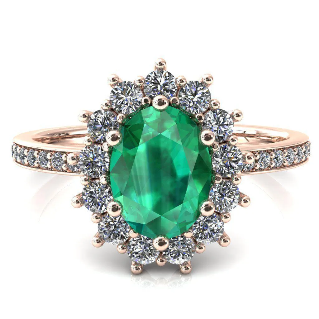 The Duchess Oval Emerald 6 Prong Diamond Cluster Halo Ring