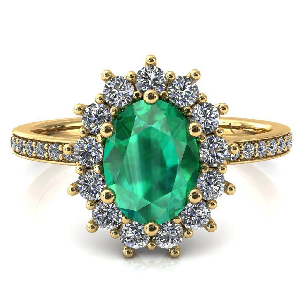 The Duchess Oval Emerald 6 Prong Diamond Cluster Halo Ring